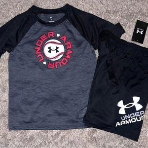 Under Armour Kids' Black and Gray Tee Set with Red Graphic